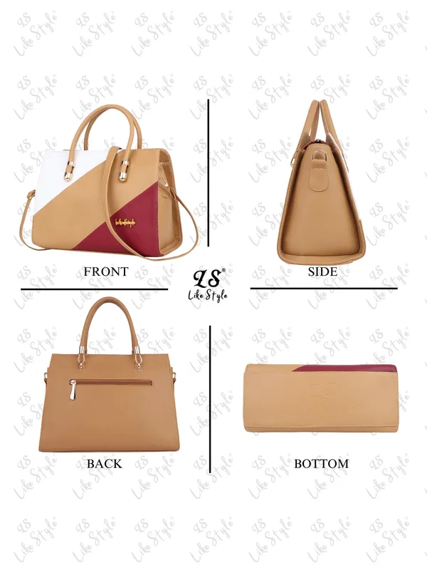 Beige_PU_Leather_Closure_Zip_Handbag_For_Women_(_30_*_23_*_14_Cm)