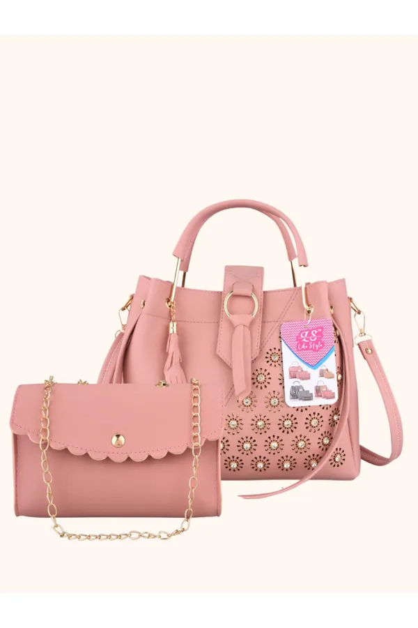 Pink_PU_Leather_Closure_Flap_&_Zip_Sling_Bag_Set_Of_2_(_29_*_23_*_9_Cm)