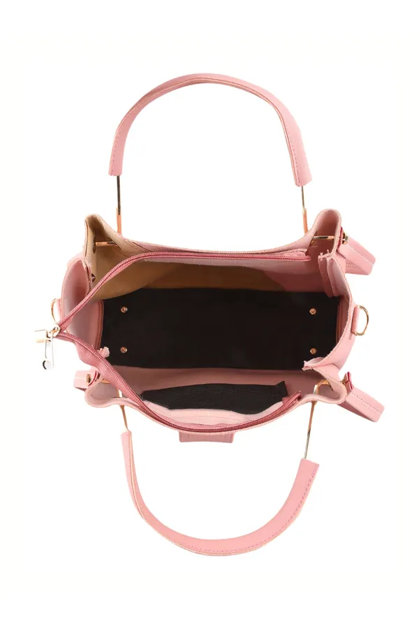 Pink_PU_Leather_Closure_Flap_&_Zip_Sling_Bag_Set_Of_2_(_29_*_23_*_9_Cm)