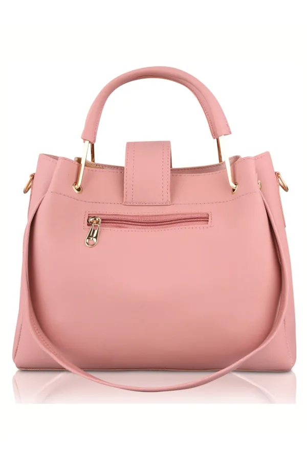 Pink_PU_Leather_Closure_Flap_&_Zip_Sling_Bag_Set_Of_2_(_29_*_23_*_9_Cm)