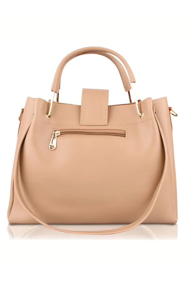 Beige_PU_Leather_Closure_Flap_&_Zip_Handheld_Set_Of_3_(_29_*_23_*_9_Cm)