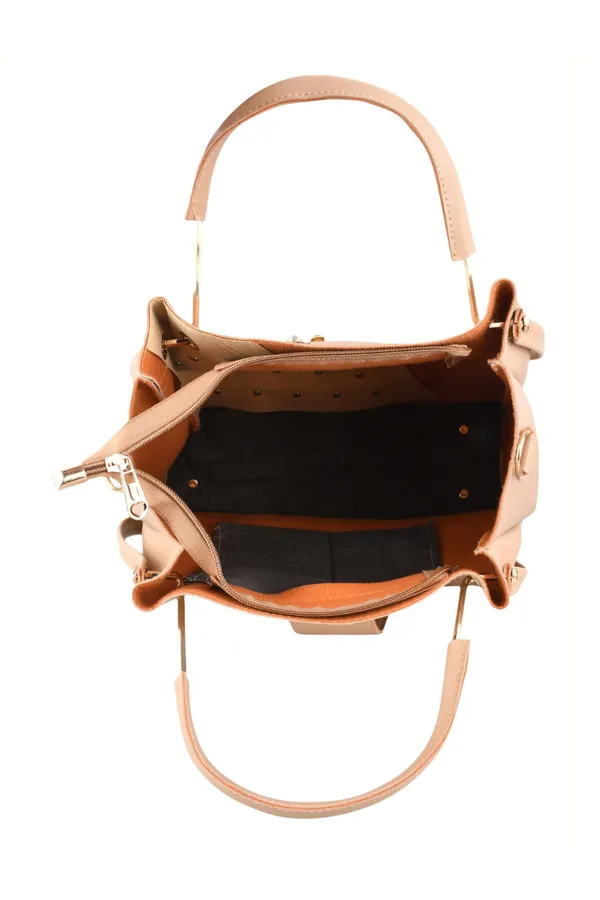 Beige_PU_Leather_Closure_Flap_&_Zip_Handheld_Set_Of_3_(_29_*_23_*_9_Cm)