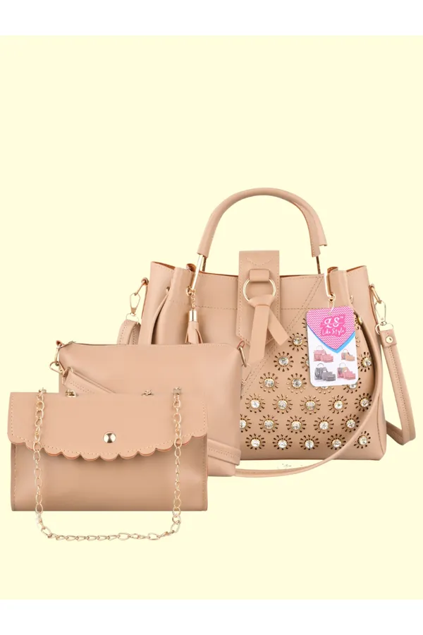 Beige_PU_Leather_Closure_Flap_&_Zip_Handheld_Set_Of_3_(_29_*_23_*_9_Cm)