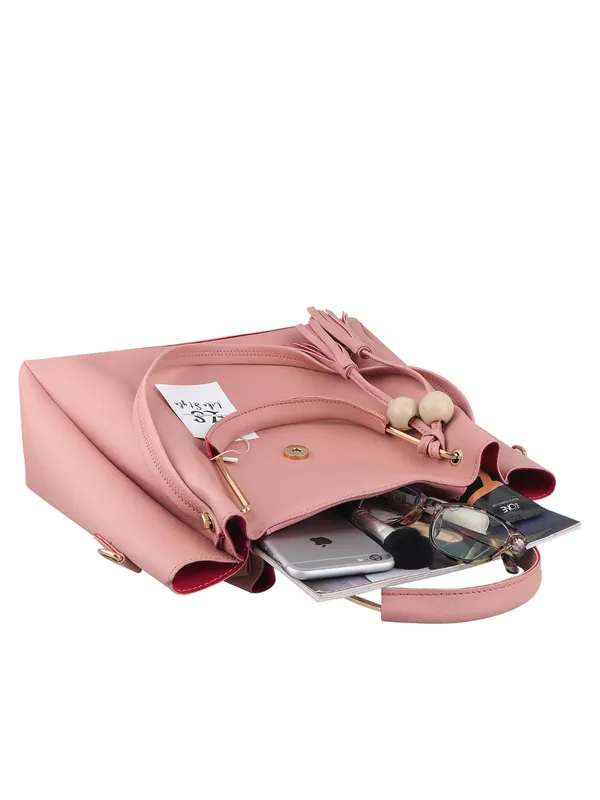 Pink_PU_Leather_Closure_Flap_&_Zip_Handheld_Set_Of_3_(_29_*_23_*_9_Cm)