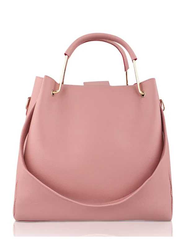 Pink_PU_Leather_Closure_Flap_&_Zip_Handheld_Set_Of_3_(_29_*_23_*_9_Cm)