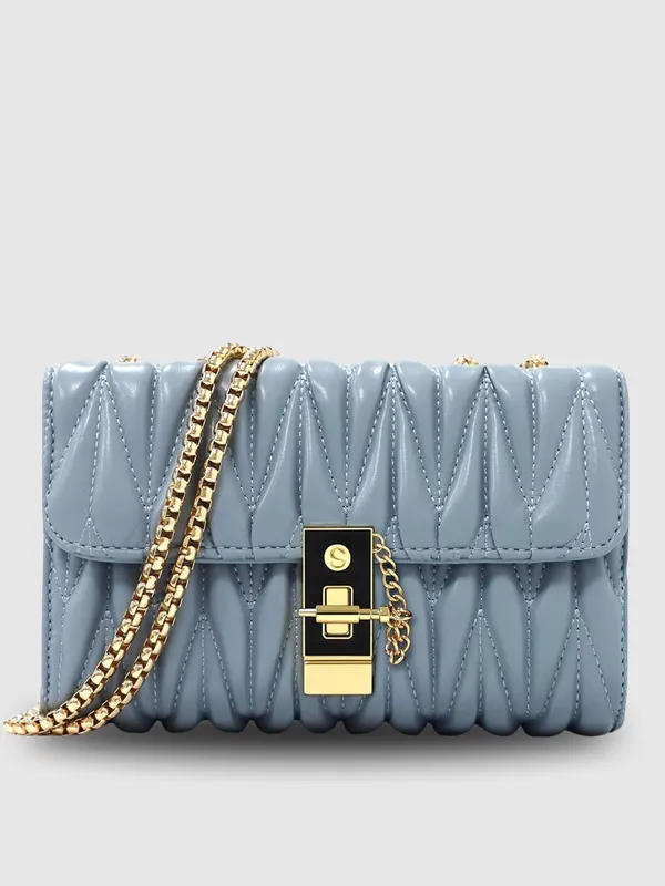 Grey_PU_Leather_Closure_Flap_Sling_Bag_(_24_*_17_*_8_Cm)