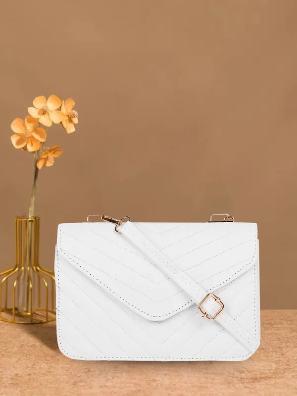 White_PU_Leather_Closure_Flap_Sling_Bag_(_24_*_17_*_8_Cm)
