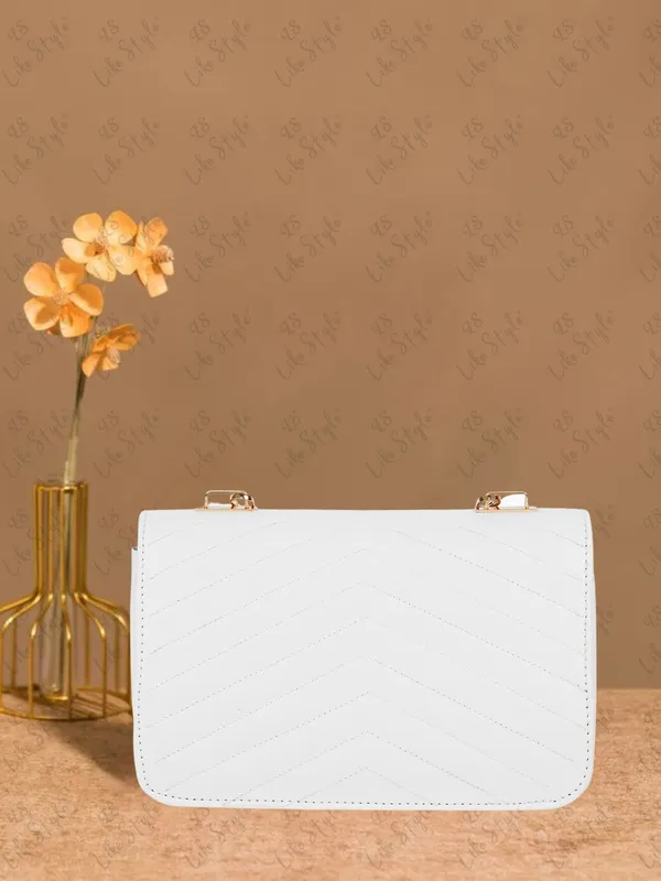 White_PU_Leather_Closure_Flap_Sling_Bag_(_24_*_17_*_8_Cm)