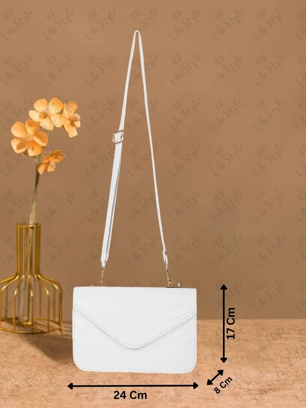 White_PU_Leather_Closure_Flap_Sling_Bag_(_24_*_17_*_8_Cm)