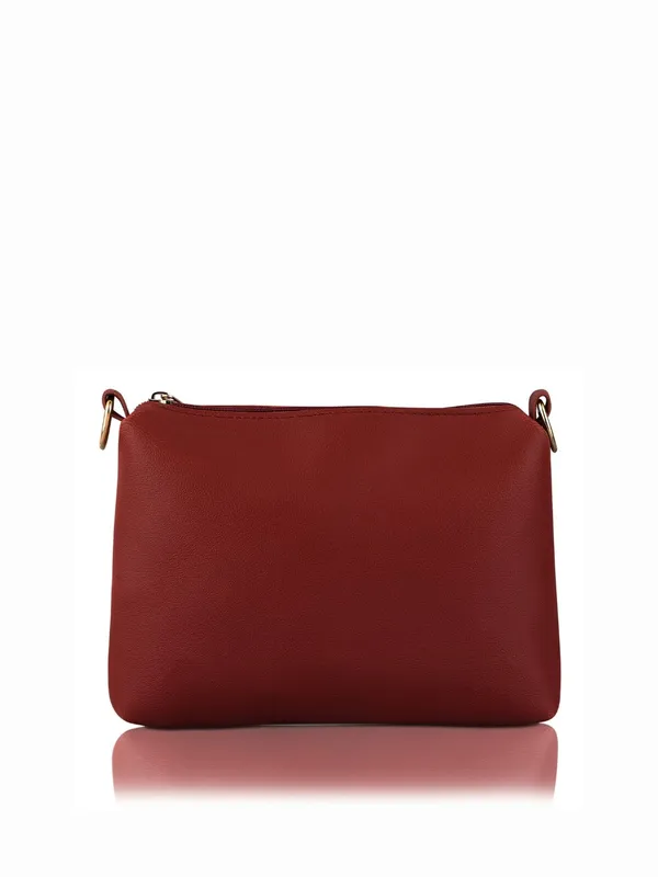 Maroon_PU_Leather_Closure_Zip_Shoulder_Bag_Set_Of_3_(_29_*_23_*_9_Cm)