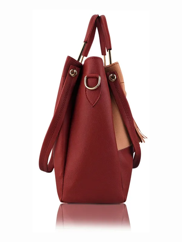 Maroon_PU_Leather_Closure_Zip_Shoulder_Bag_Set_Of_3_(_29_*_23_*_9_Cm)