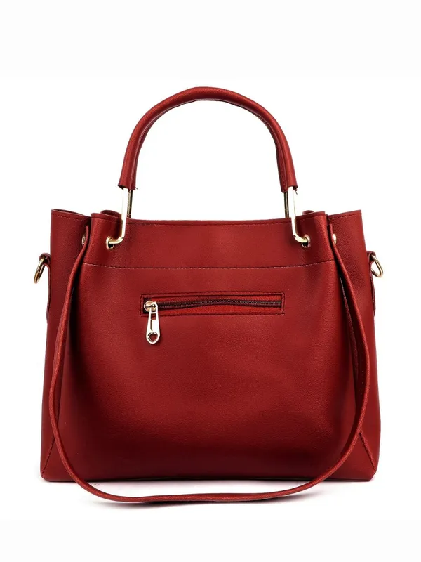 Maroon_PU_Leather_Closure_Zip_Shoulder_Bag_Set_Of_3_(_29_*_23_*_9_Cm)