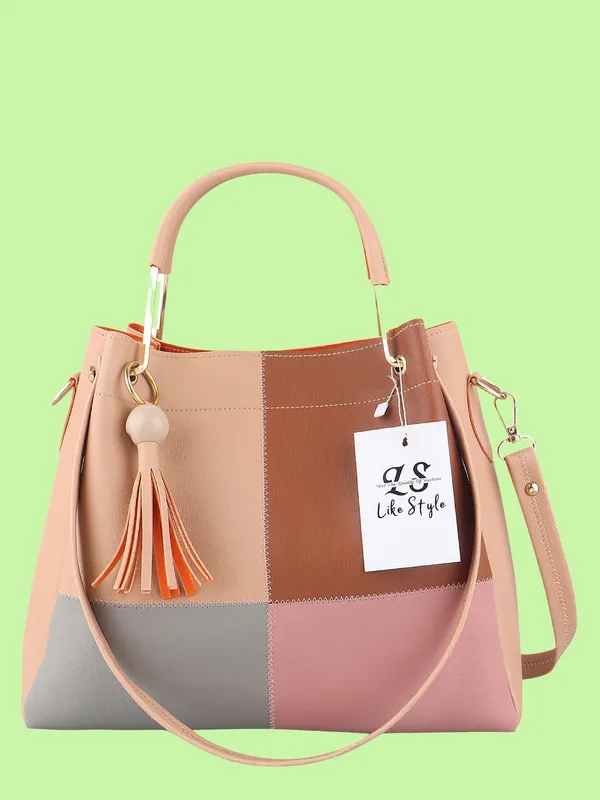 Beige_PU_Leather_Closure_Zip_Shoulder_Bag_Set_Of_3_(_29_*_23_*_9_Cm)