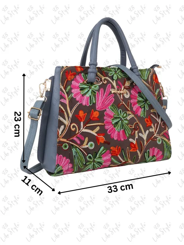 Grey_Velvet_&_PU_Leather_Closure_Zip_Shoulder_Bag_(_33_*_23_*_11_Cm)
