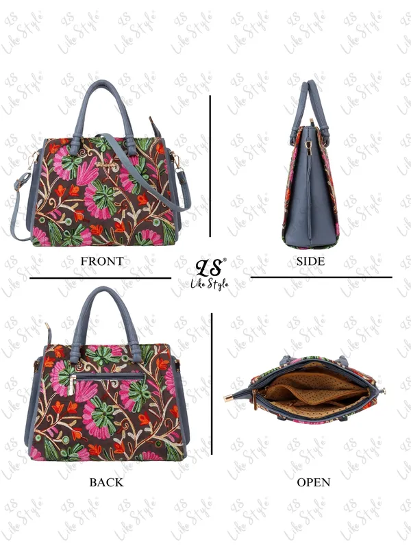 Grey_Velvet_&_PU_Leather_Closure_Zip_Shoulder_Bag_(_33_*_23_*_11_Cm)
