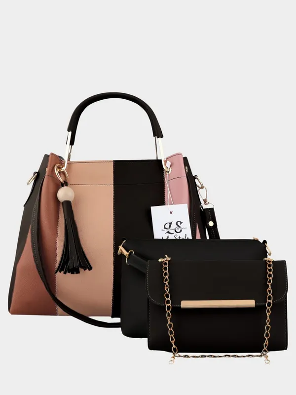 Black_PU_Leather_Closure_Zip_Shoulder_Bag_Set_Of_3_(_29_*_23_*_9_Cm)