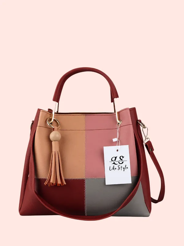 Maroon_PU_Leather_Closure_Zip_Handheld_(_29_*_23_*_9_Cm)