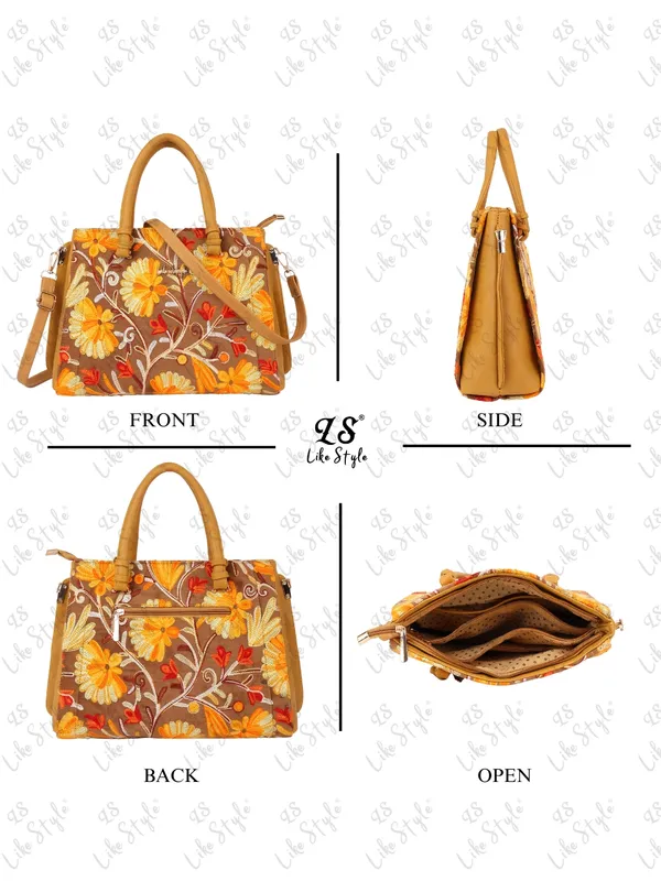 Beige_Velvet_&_PU_Leather_Closure_Zip_Shoulder_Bag_(_33_*_23_*_11_Cm)