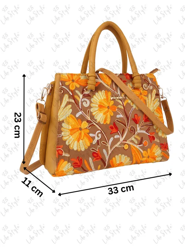 Beige_Velvet_&_PU_Leather_Closure_Zip_Shoulder_Bag_(_33_*_23_*_11_Cm)