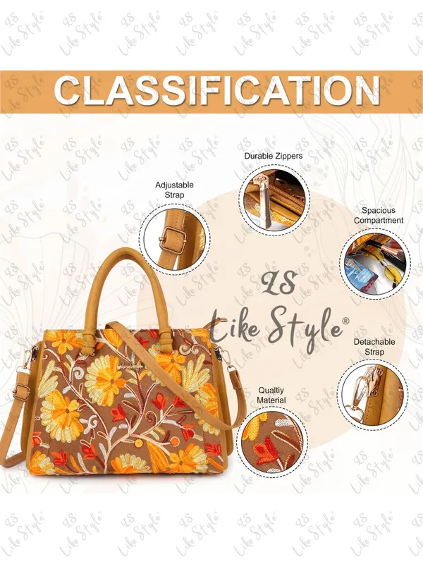 Beige_Velvet_&_PU_Leather_Closure_Zip_Shoulder_Bag_(_33_*_23_*_11_Cm)