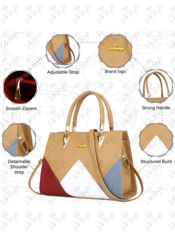Beige_PU_Leather_Closure_Zip_Handbag_For_Women_(_30_*_23_*_14_Cm)