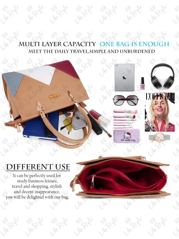 Beige_PU_Leather_Closure_Zip_Handbag_For_Women_(_30_*_23_*_14_Cm)