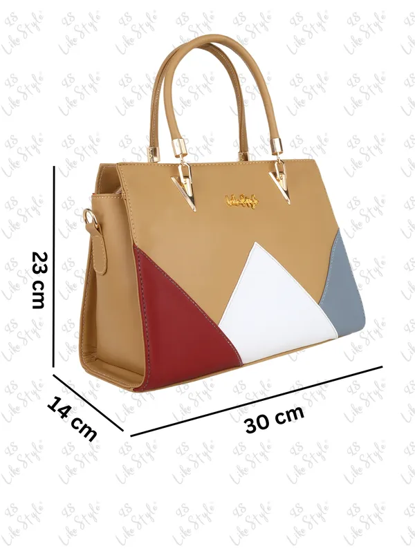 Beige_PU_Leather_Closure_Zip_Handbag_For_Women_(_30_*_23_*_14_Cm)
