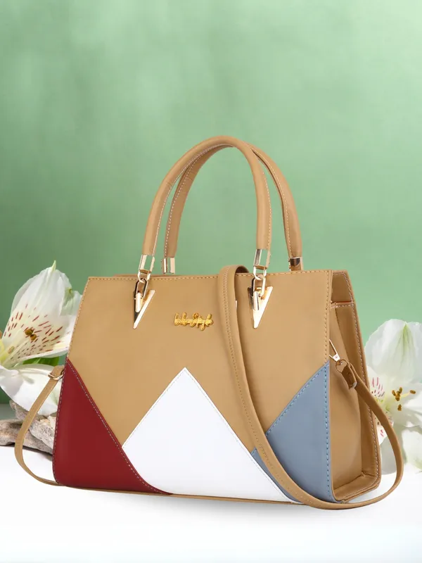 Beige_PU_Leather_Closure_Zip_Handbag_For_Women_(_30_*_23_*_14_Cm)