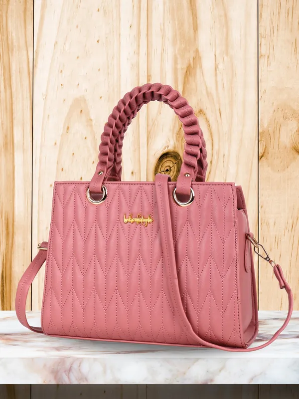 Pink_PU_Leather_Closure_Zip_Handbag_For_Women_(_30_*_23_*_14_Cm)