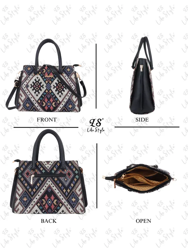 Black_Jute_&_PU_Leather_Closure_Zip_Shoulder_Bag_(_33_*_23_*_11_Cm)
