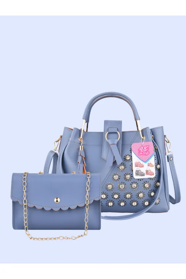 Blue_PU_Leather_Closure_Flap_&_Zip_Sling_Bag_Set_Of_2_(_29_*_23_*_9_Cm)