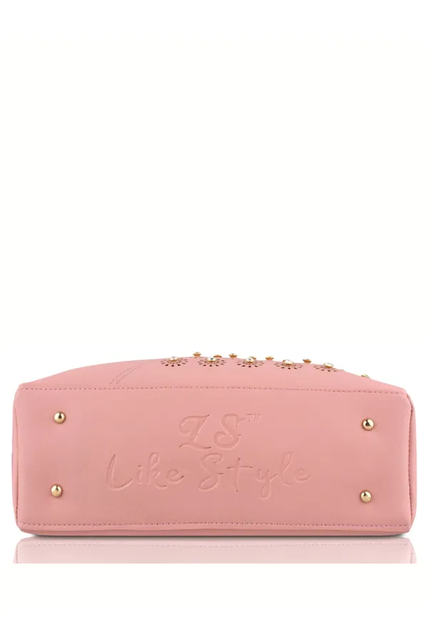 Pink_PU_Leather_Closure_Flap_&_Zip_Handheld_Set_Of_3_(_29_*_23_*_9_Cm)