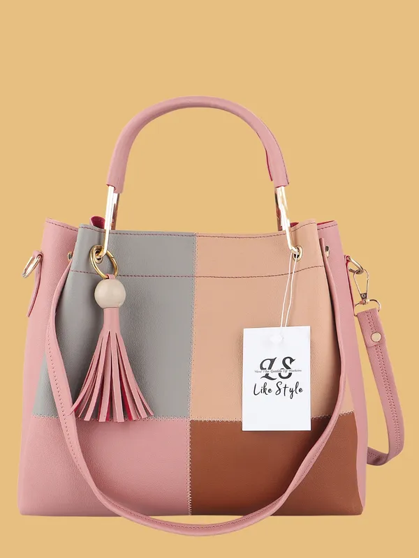 Pink_PU_Leather_Closure_Zip_Shoulder_Bag_Set_Of_3_(_29_*_23_*_9_Cm)