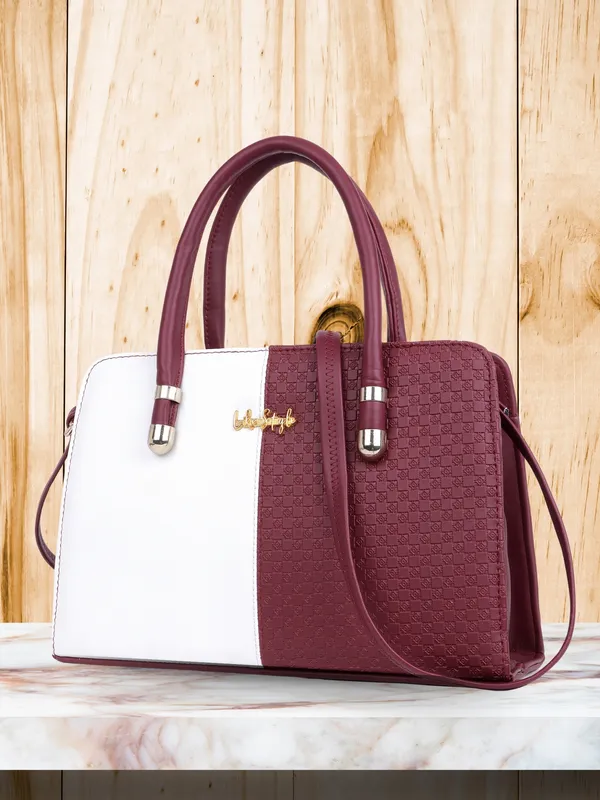 Maroon_PU_Leather_Closure_Zip_Handbag_For_Women_(_30_*_23_*_14_Cm)