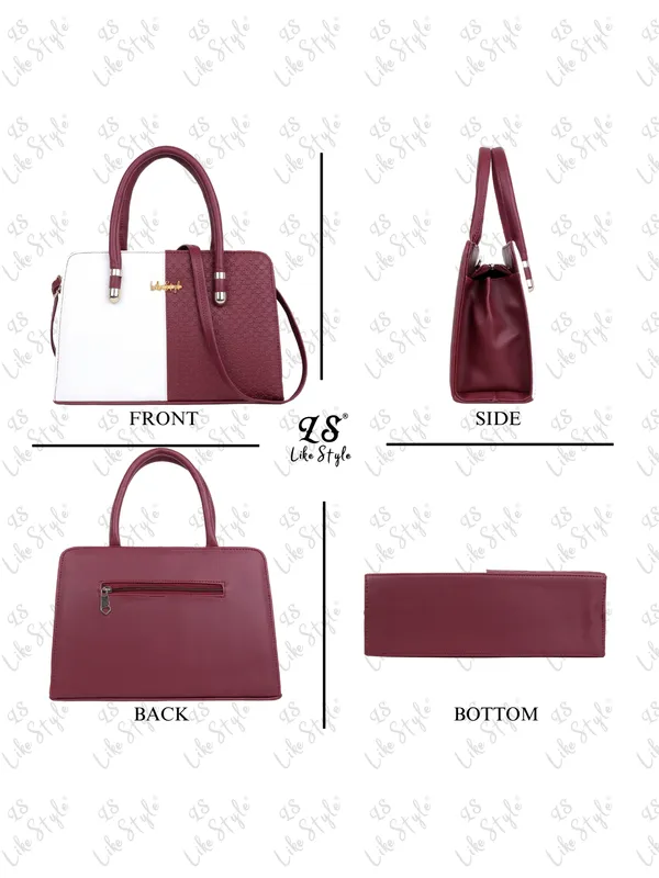 Maroon_PU_Leather_Closure_Zip_Handbag_For_Women_(_30_*_23_*_14_Cm)