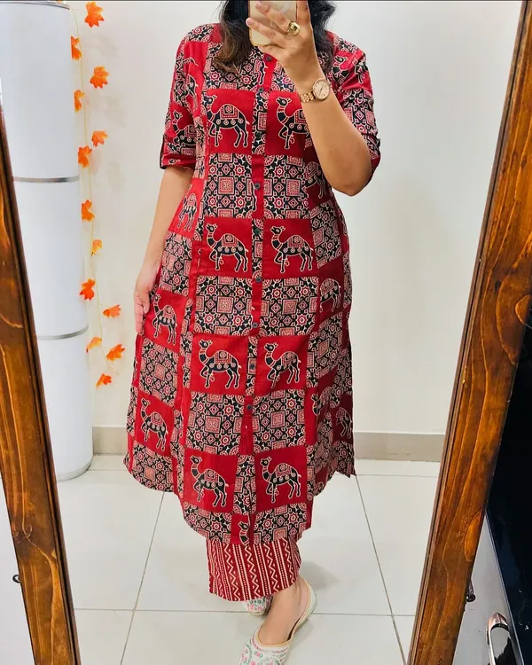 Ajrakh_print_Maroon_Cord_set