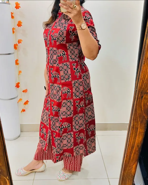 Ajrakh_print_Maroon_Cord_set