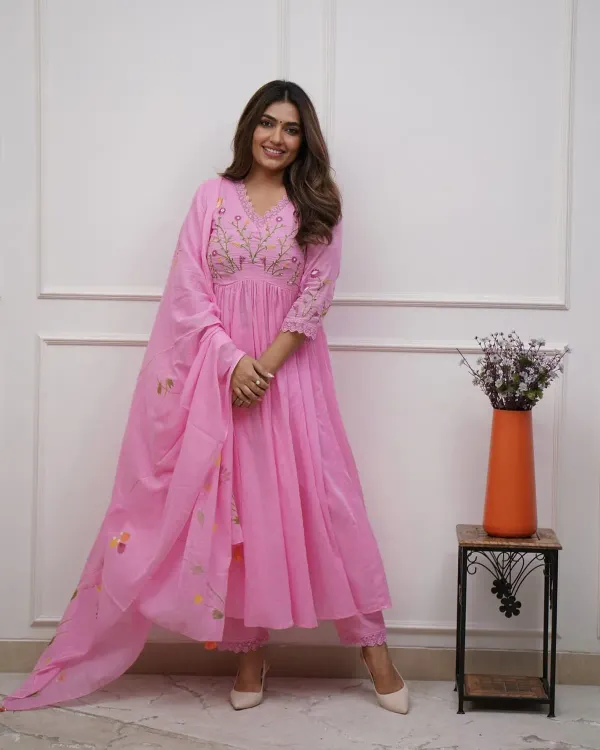 Baby_Pink_Elegant_Embroidered_and_Sequence_Work_kurta_Set_with_Floral_Dupatta_For_Women