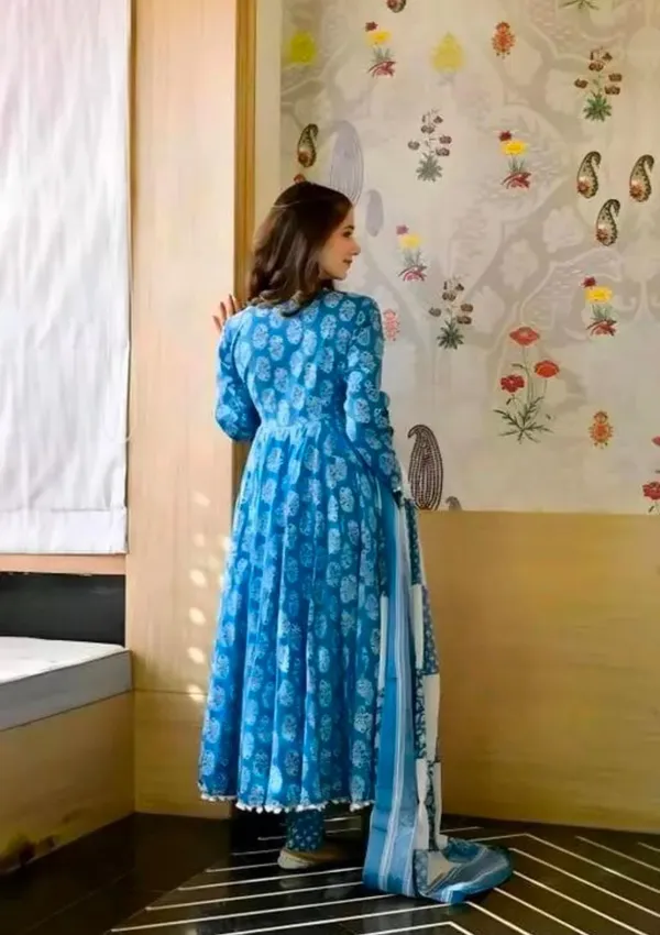 Beautiful_Full_Ghera_Anarkali_Blue_Cotton_Gown_with_Pom_Pom_Border_with_full_dupatta