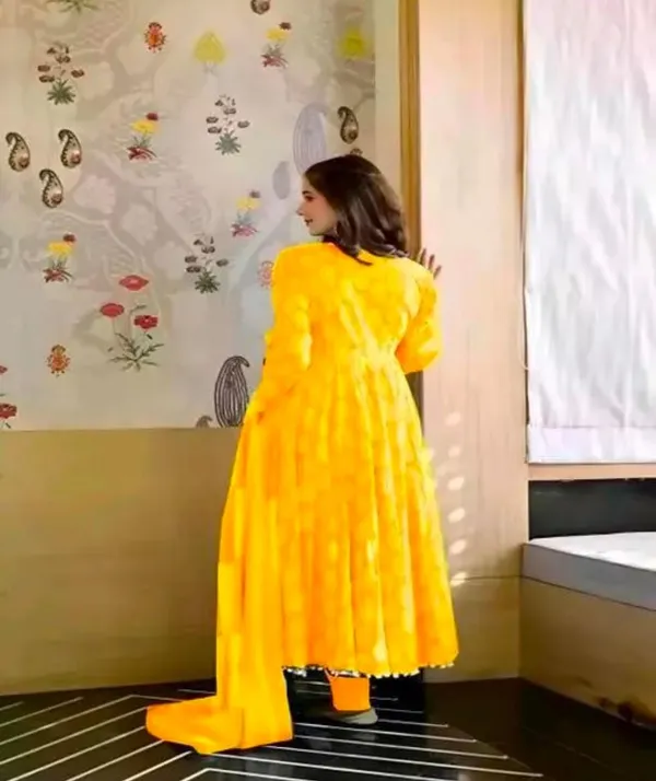 Beautiful_Full_Ghera_Anarkali_Yellow_Cotton_Gown_with_Pom_Pom_Border_with_full_dupatta
