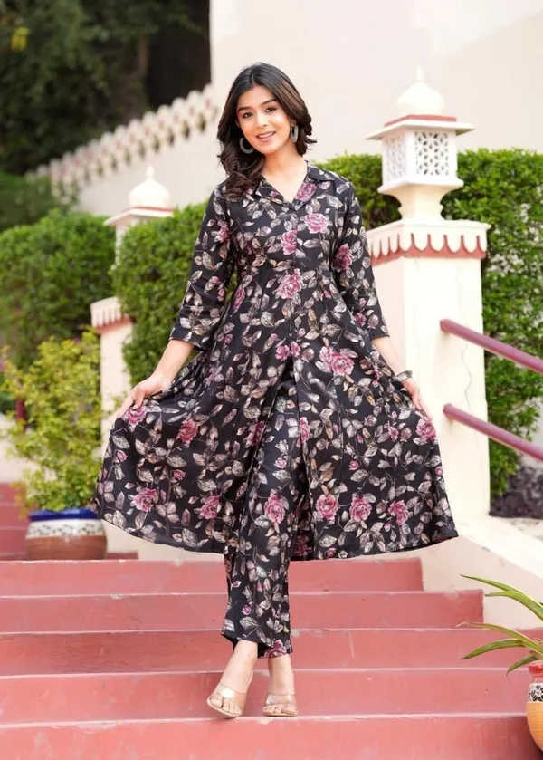 Women's_&_Girl's_Black_Printed_Maslin_Long_Co-ord_Set