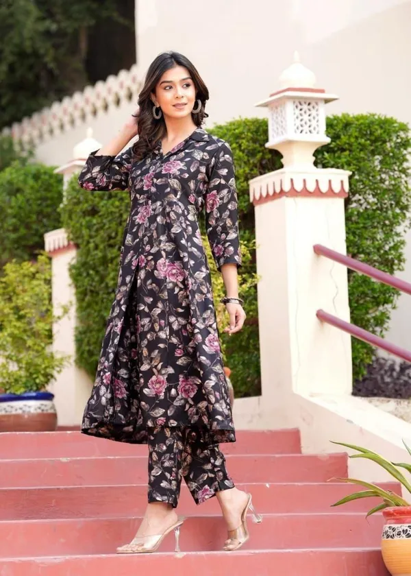 Women's_&_Girl's_Black_Printed_Maslin_Long_Co-ord_Set