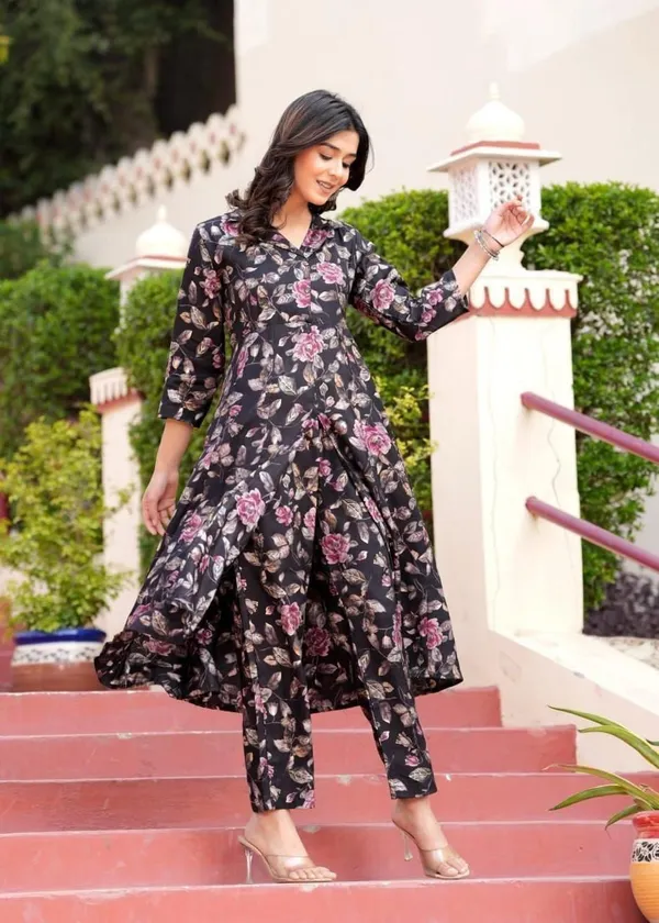 Women's_&_Girl's_Black_Printed_Maslin_Long_Co-ord_Set