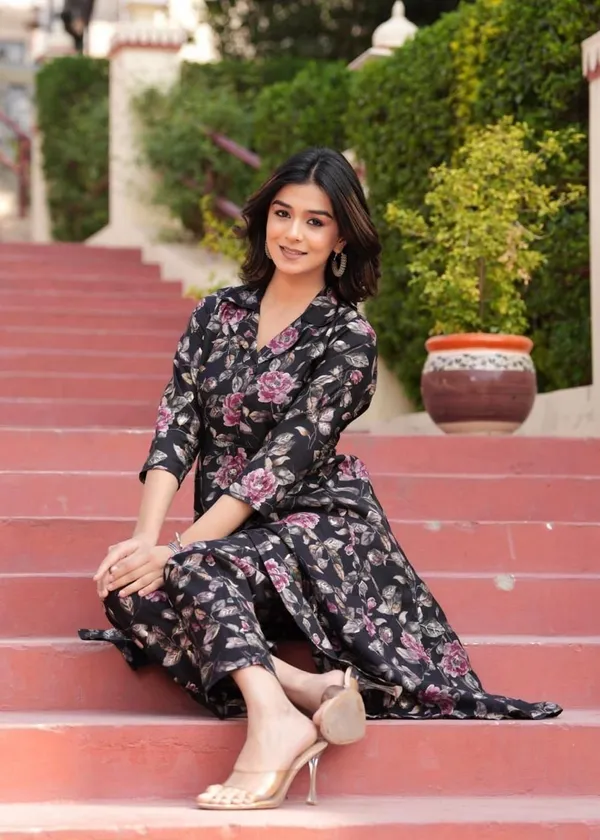 Women's_&_Girl's_Black_Printed_Maslin_Long_Co-ord_Set