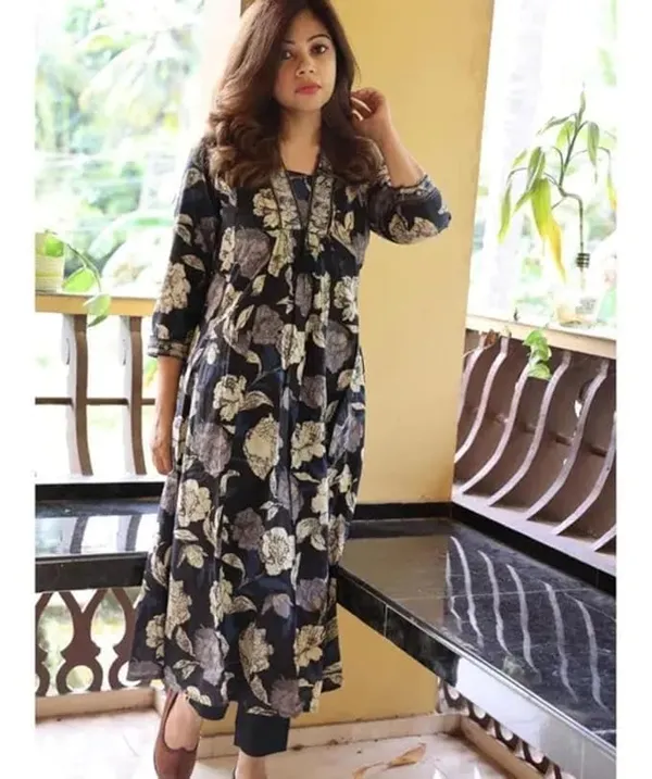 Designer_Women_Cotton_Blend_Black_Kurta_Pant_Sets_with_beautiful_neck_Katha_&_Embroidery_work