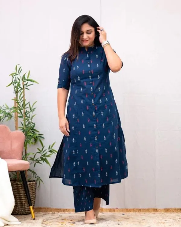 Blue_Cotton_A-line_Casual_Coord_Set