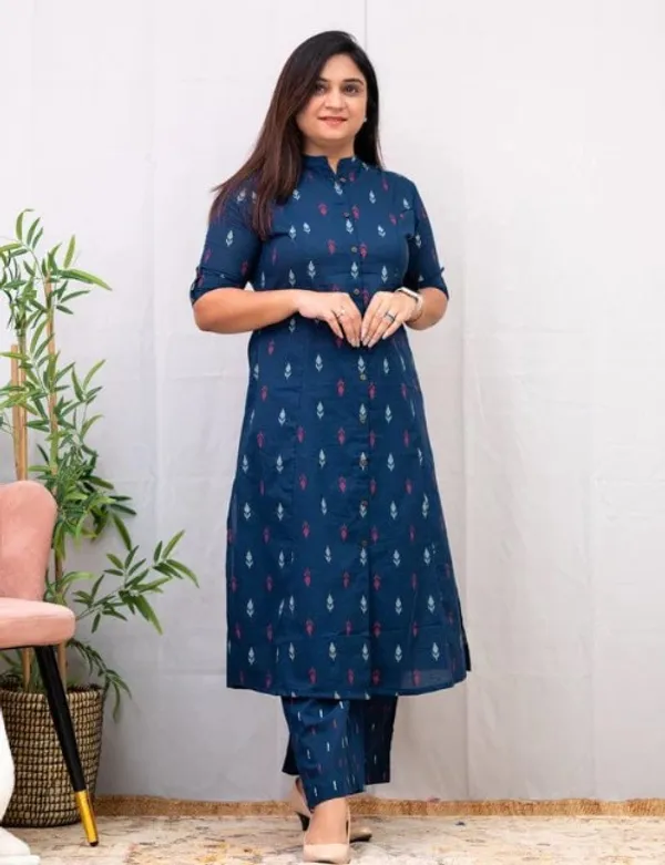 Blue_Cotton_A-line_Casual_Coord_Set