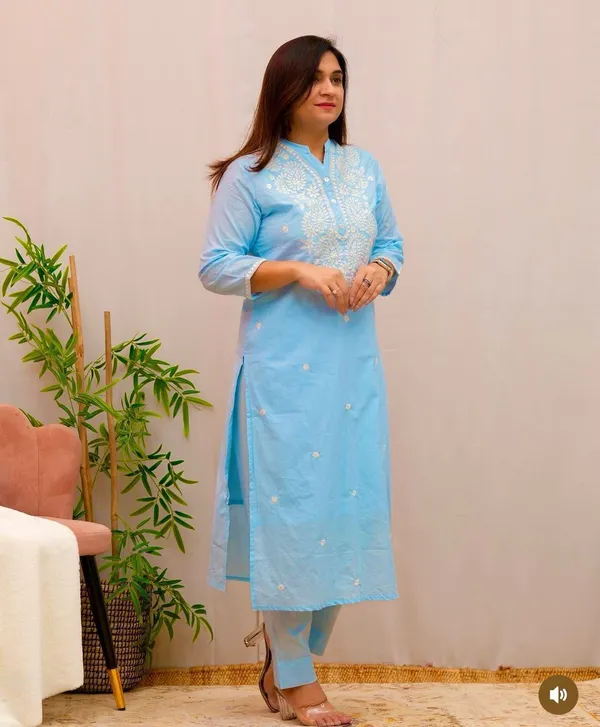 Blue_Embroidered_Straight_Kurti_Pant_Set_Cotton_Salwar_Kameez_for_Women