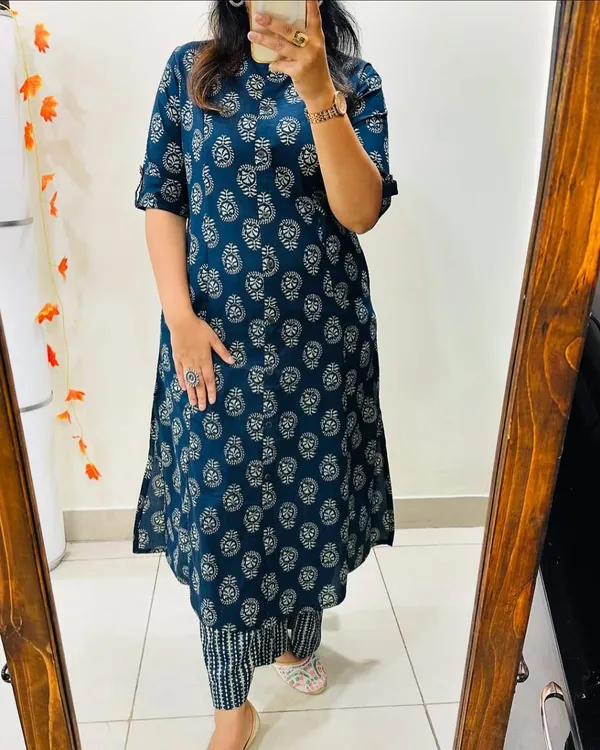 Blue_Printed_Cord_set_Indian_Cotton_Salwar_Kameez_A-Line_Kurti_Pant_Cord_Set_for_Women