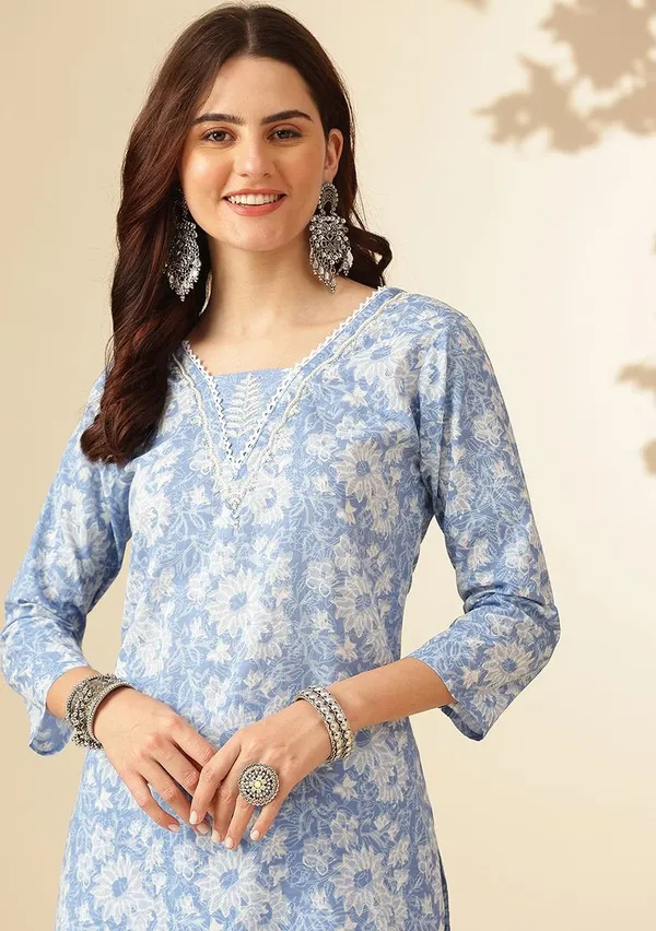 Floral_Printed_V-Neck_A-Line_Blue_Kurta_With_Salwar_&_Dupatta